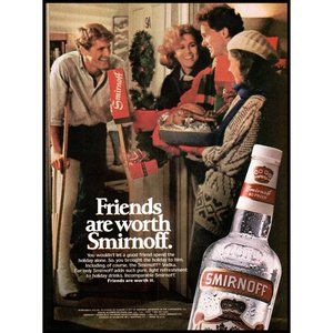 1984 Friends Are Worth Smirnoff Vodka Vintage Print Ad Christmas Party Wall Art